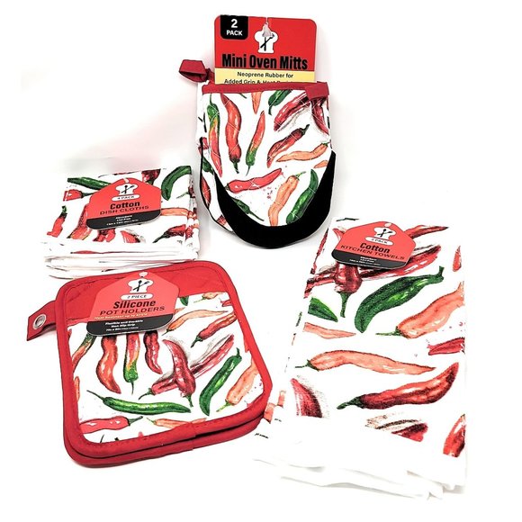 Sultan's Linens Kitchen Hot Chile Pepper Kitchen Linen Set Oven